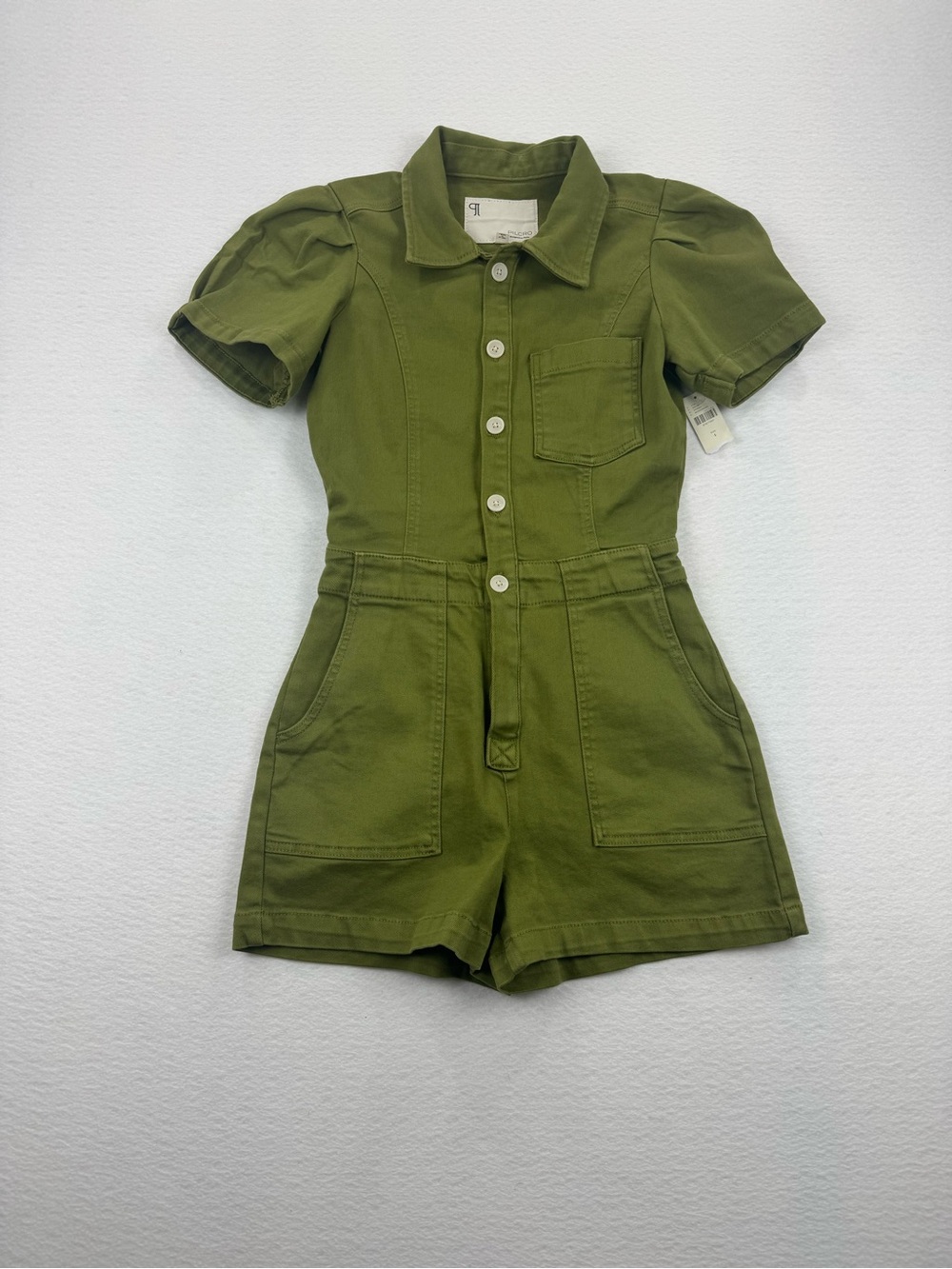 NWT Pilcro by Anthropologie Utility Romper Shorts Jumpsuit Moss Green Size 4 - Picture 2 of 10